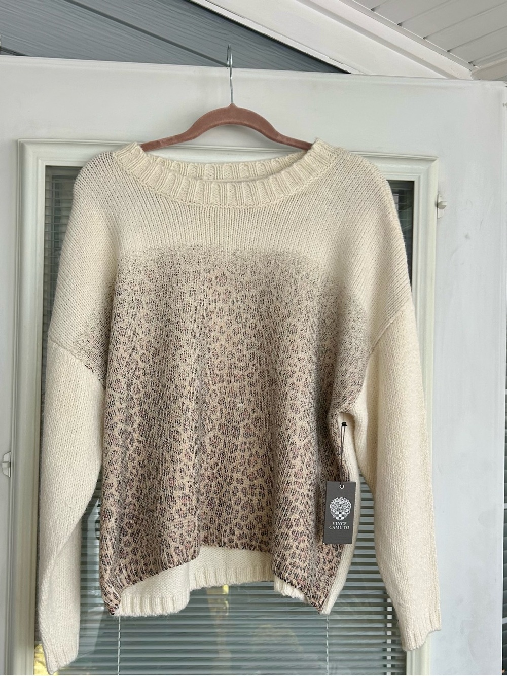 Vince Camuto Cream Sweater with Beige Leopard Panel
